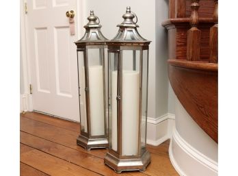 Set Of 2 'Z Gallerie' Standing Lanterns With Flameless Candles
