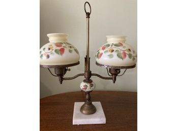 Very Pretty Double Lamp With Metal Arms And A Marble Base.