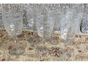 Set 6 Of Very Nice Etched Glass Glasses