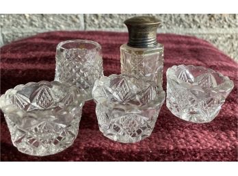 Small Cut Glass Collection Salts Holders And 1 Shaker