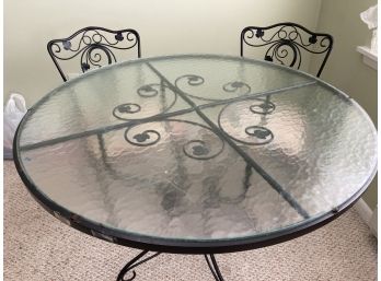 Glass Top Wrought Iron Table With 2 Chairs