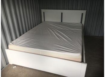 Ikea Songesand White Bed Frame With 2 Storage Boxes Under It, And Foam Mattress And Bedding