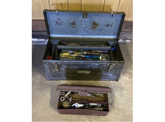 Metal Craftsman Tool Box And Small Plastic Tool Box With Assorted Tools