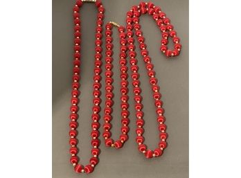 Three Red Bead Necklaces