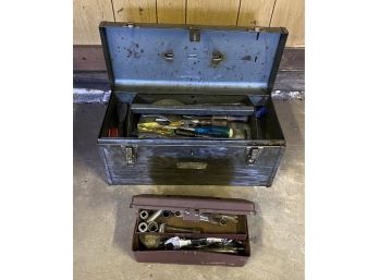 Metal Craftsman Tool Box And Small Plastic Tool Box With Assorted Tools