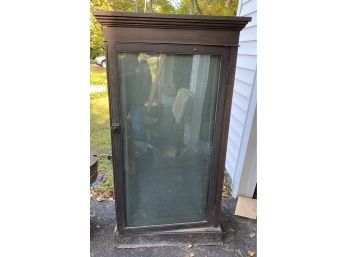 Antique One Door Glass Front Cabinet With Multiple Shelves