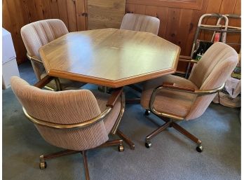 Octagon Table And Four Rolling Chairs