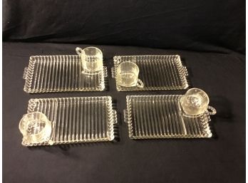 Vintage Glass Cup And Tray Set