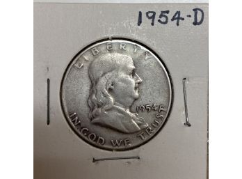 1954-d  Silver Ben Franklin Half Dollar Coin