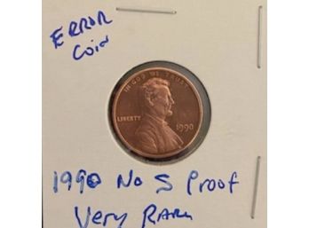 Error Coin 1990 NO 'S' Penny Proof Cam VERY RARE