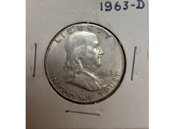 1963-d  Silver Ben Franklin Half Dollar Coin