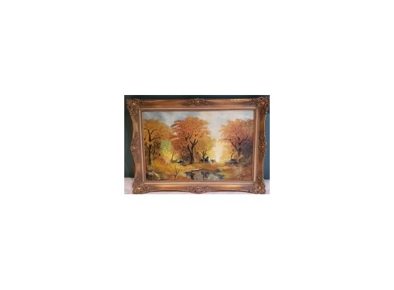 Beautifully Framed French Oil On Canvas Fall Landscape Signed On The Back  'The Forest Of Fontainebleau'