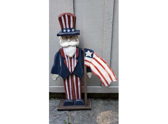 32' Tall Wood And Tin Hand Painted Uncle Sam Decor