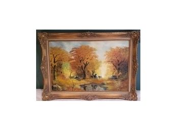 Beautifully Framed French Oil On Canvas Fall Landscape Signed On The Back  'The Forest Of Fontainebleau'