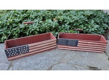 Pair Of Hand Painted Patriotic Planters Boxes