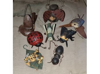 Cast Iron And Wood Garden Insect Decor Lot