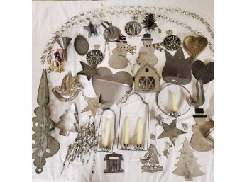 Tin And Pewter Xmas Ornament Lot