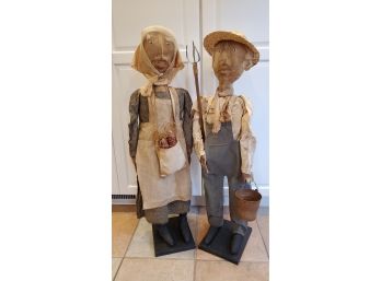 Large 3 Ft Tall 'American Gothic' Inspired Mr And Mrs Farmer Country Decor