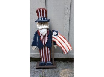 32' Tall Wood And Tin Hand Painted Uncle Sam Decor