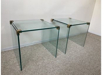 MCM Brass And Glass  Pair Of End Tables