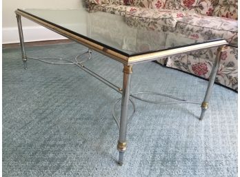 Glass And Metal With Brass Accents Coffee Table