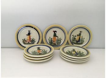 Henriot Quimper Nine Small Canapé Plates Made In France