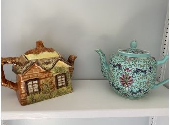 Pair Of Tea Pots - Cottage Ware Made In England And Green Teapot Made In China