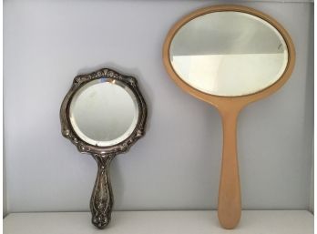 Pair Of Sterling Silver And Bakelite ? Vanity Mirrors