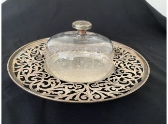 Sterling  Cheese Platter With Glass Dome