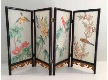 Decorative Small Folding Screen Painted On Silk With Wood Frame
