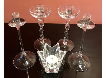 5 Pieces Of Fine Quality Orrefors Sweden Candle Holders