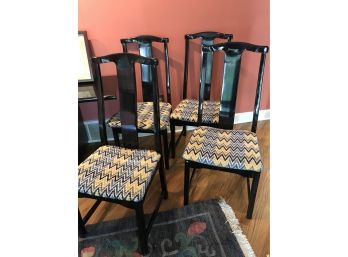 Set Of 4 Black Lacquer Custom Upholstered Chairs