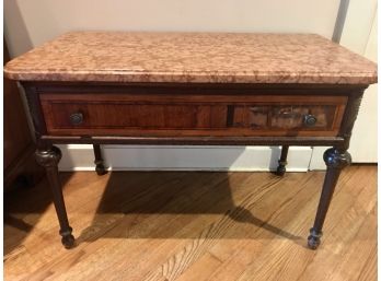 Vintage Wooden Accent Table With Marble Top