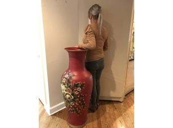 Very Tall  And Heavy Floral Accent Vase