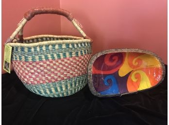 Like New Ghana Basket And Unique Wooden Tray