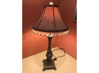Pretty Clawfoot Lamp With Beaded Shade