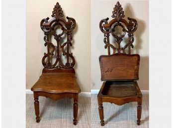 Pair Of Signed Antique Oak Chairs With Seat Storage