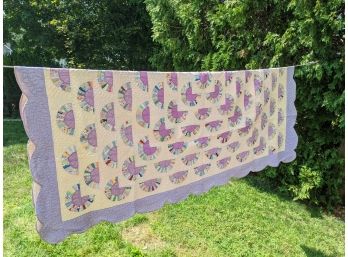 Hand Quilted Antique Patchwork Quilt In Shades Of Lilac