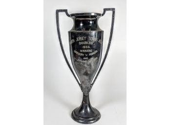 1924 Hand Engraved Tennis Doubles Trophy Presented To Gregory Mangin And Lemoine Hueser
