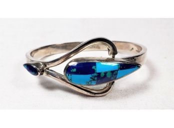 Fabulous Sterling Silver Turquoise And Stone Hinged Bracelet