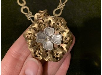 Connecticut Jewelry Designer Brinker Higgins Multi Mixed Metal Floral Pendant Necklace