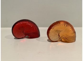 Pair Of Baccarat Glass Nautilus Shell Figures