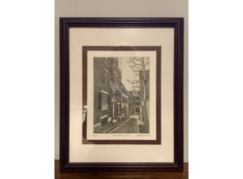 'Acorn Street, Boston' Framed Limited Edition Engraving, Pencil Signed, Dated & Numbered
