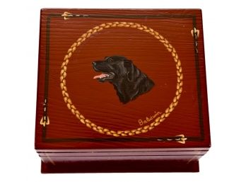 Signed Baldwin Wood Box With Hand Painted Picture Of A Dog