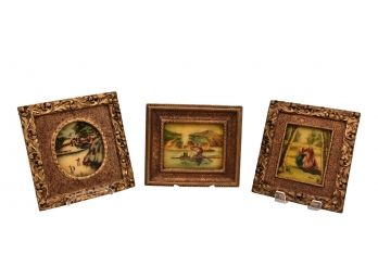 Set Of Three Genuine Artini Hand Painted Framed Enamel Pictures