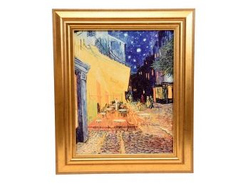 Unsigned Framed Textural Painting Of An Outdoor Cafe Scene