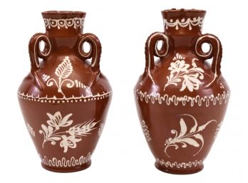 Pair Of Hungarian Glazed Pottery Vases