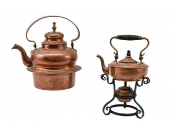 Antique S. Sternau & Co Copper Teapot And Burner Spirit Kettle And Copper Tea Kettle