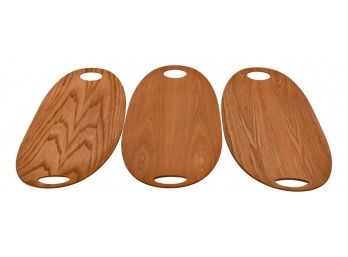 Set Of Three Crate & Barrel Willow Wood Oval Serving Trays With Handles