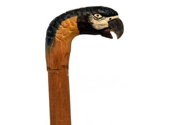Vintage Carved Wood Cane With Parrot Handle
